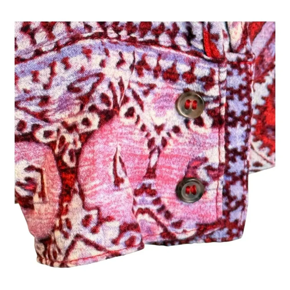 Free People Boho Cropped V-Neck Blouse Pink Print Boho Chic Printed Floral XS